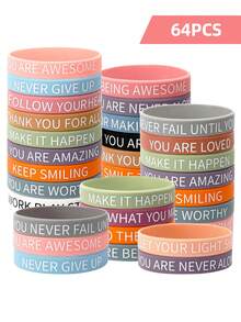 64/128Pcs Motivational Quotes Silicone Bracelets, Colorful Motivational Rubber Wristbands, Motivational Quotes Bracelets, Unisex Adult Accessories, Durable And Waterproof, Bible Colored Silicone Bracelet, For Adult, Women, Men, Teenagers, Teachers, Home, Office, Daily Commute, Sports, Party Events Gifts - Multicolor - View 16