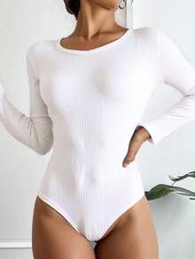Body unitardo enterizo mujer dama Manga Larga Tela Rib diseño basico e tu armario juvenil moderno csual  Elegancia y Comodidad en un Enterizo Femenino - Blanco - Ver 2