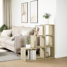 Estante divisor de ambientes de 3 niveles Larryhot Roble Sonoma 99x29x99 cm, Resistente y duradero, Fácil de montar, Estilo decorativo, Adecuado para guardar adornos, figuras, libros, artículos pequeños, etc. - Marrón - Ver 4