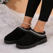 1 par de botas de nieve con forro térmico para mujer, de caña corta, suela gruesa, versátiles para otoño/invierno, antideslizantes, cálidas, silenciosas, lavables a máquina, con suela blanda para interior/exterior - Blanco y Negro - Ver 4