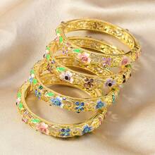 1pc Luxurious And Gorgeous National Style Cloisonné Oil-Dripping Lucky Four-Leaf Clover Single-Layer Bracelet, Fashionable, Elegant And High-End, Suitable For Girls To Wear Daily When Going Out, And Also A Surprise Gift For Family And Friends - 彩色 - 查看 1