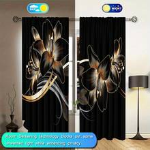 2pcs Black Floral Pattern Semi-Sheer Curtains, Modern All-Season Design, 100% Polyester, Light Filtering, Rod Pocket, Easy Hanging, Suitable For Kitchen, Laundry Room, Bedroom, Study, Living Room - Multicolor - View 3