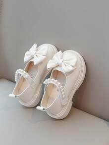 1 Pair Solid Color Bow Decor Black Flat Princess Style Loafers, Comfortable & Fashionable Children Flat Shoes