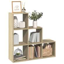 Estante divisor de ambientes de 3 niveles Larryhot Roble Sonoma 99x29x99 cm, Resistente y duradero, Fácil de montar, Estilo decorativo, Adecuado para guardar adornos, figuras, libros, artículos pequeños, etc. - Marrón - Ver 1