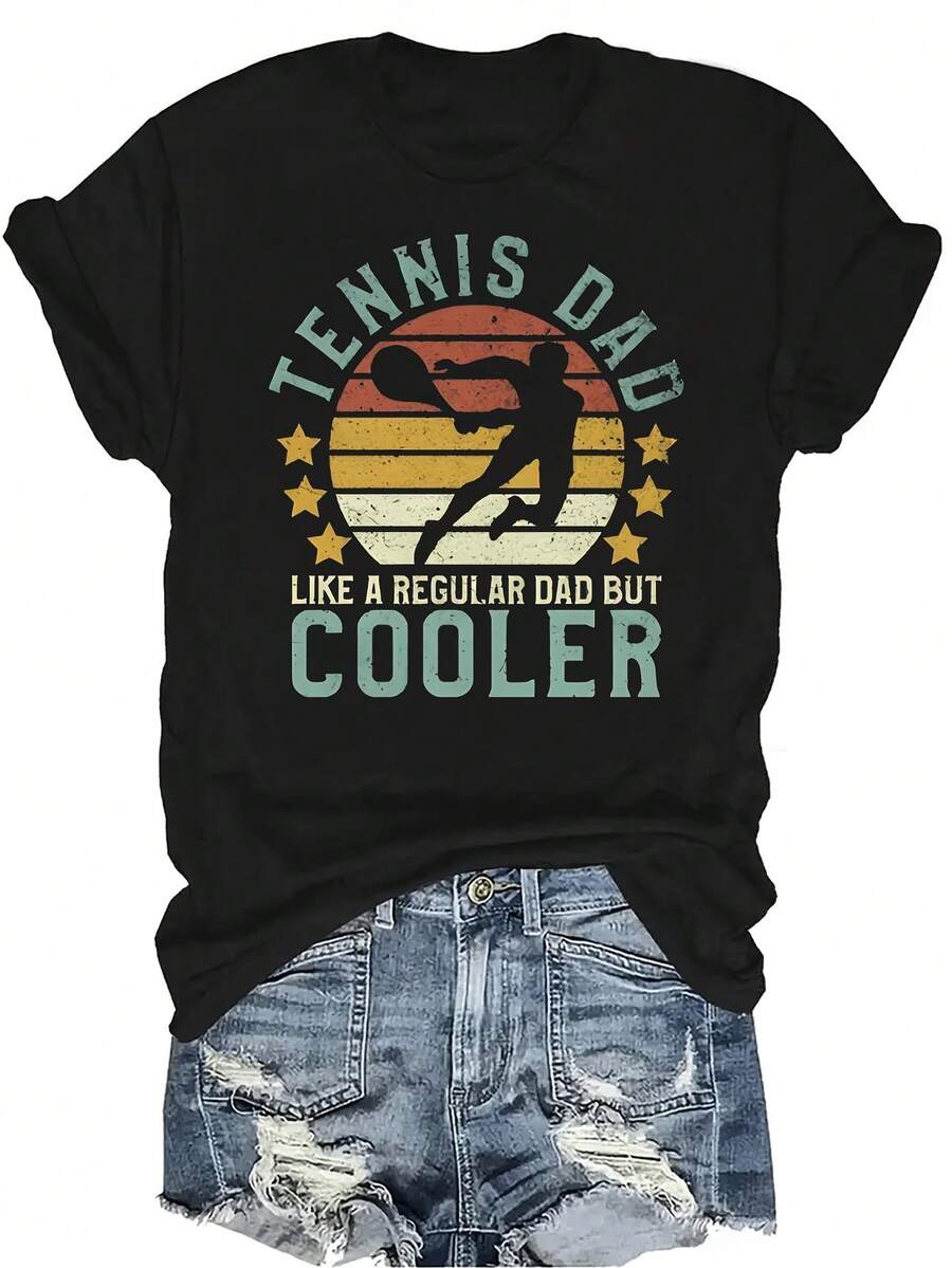 Camiseta de tenista para mujer, unisex, de verano, casual, transpirable, con personalidad, cuello redondo, manga corta, ropa de calle, versátil, adecuada para adolescentes y adultos - Negro - Ver 1