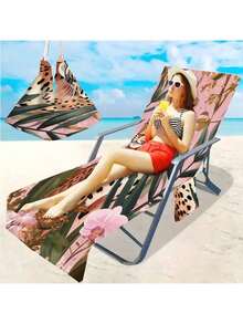 1pc Flamingo Animal Pattern Beach Chair Cover Towel Set - Modern Style Polyester Fabric Pool Lounge Chair Cover With Convenient Pocket - Lightweight Quick-Dry Towel Essential For Swimming, Camping, Picnicking
