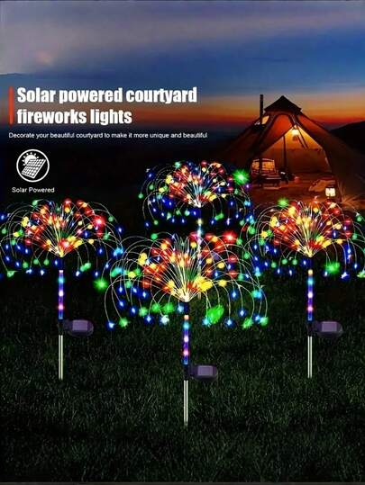 8pcs/4pcs/1pc - 480/320/60 LED Solar Clear Pole Fireworks Light, Outdoor Solar Garden Decorative Lights With LED Flower Design, MultiColor Suitable For Christmas, Wedding, Bar, Coffee Salon, And Store Displays,Featuring Smart Sensing And Light Detection,