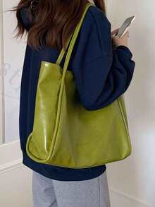 新款软皮大容量手提包，适合课堂通勤手提，独特设计单肩腋下包 - 綠色 - 查看 3