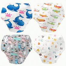 4 件卡通图案训练裤，可洗学习裤，透气训练布尿布，防漏，男女通用，四季婴儿内衣，婴儿可洗印花如厕训练裤，完美礼物 - 彩色 - 查看 7