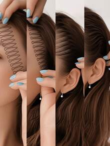 3 件套波浪发夹,适用于刘海,简约优雅合金镂空椭圆形发型设计,可轻松打造飘逸发型 - 纯色,适合 14 岁以上人士使用 - 彩色 - 查看 3