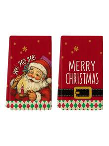 2 piezas/4 piezas/12 piezas Toallas de cocina con estampado de Papá Noel, toallas de baño con estampado festivo rojo navideño, toallas para fiestas navideñas al aire libre, decoración navideña para el hogar, decoración navideña de cocina, estilo moderno, secado rápido, material de microfibra súper suave, rectangular, 15.75IN*23.62IN/40*60CM con estampado digital, adecuado para decoración de fiestas al aire libre, regalos navideños