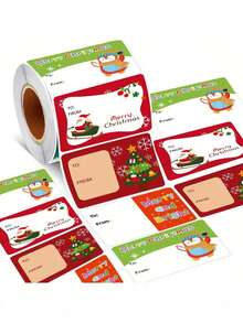 200pcs/Roll Christmas Gift Tags Stickers, 2 Inch X 1.5 Inch, Assorted Styles And Patterns, Universal Self-Adhesive Labels For Holiday Gift Wrapping