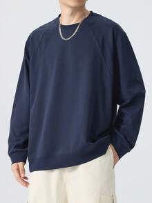 男士加大码纯色长袖 T 恤，纯色汗衫长袖上衣，适合所有季节，秋季