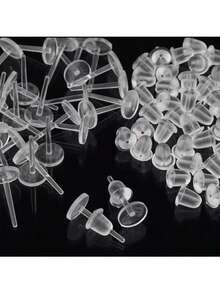 100pcs Transparent Plastic Ear Studs, Earplugs And Earplug Covers, Diy Suitable For Girls' Daily Wear During Sports