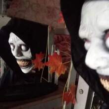 1 pieza Máscara de Demonio Sonriente (QMR), Máscara de Disfraz Aterrador, Máscara de Látex de Demonio de Ojos Blancos para Disfraz de Halloween