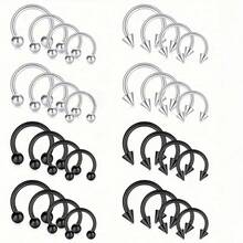 32入組簡約不鏽鋼錐形馬蹄環,平底圓球口環和實心白膠體杆 - 銀色 - 查看 3