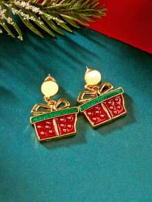 1pc/Set Christmas Oil Drop Santa Claus & Christmas Tree Gift Box Necklace, Earrings, Bracelet, Suitable As Gift For Women