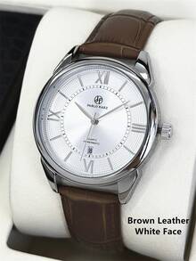 Pablo Raez Men's Casual Watch, Stylish Business Watch, Original Charming Men's Watch, Silver-Brown Case, Stainless Steel Case, Luxury Watch, Black Soft And Comfortable Microfiber Leather Strap, Roman Numeral Markers, Date Display, 50-Meter Water Resistance, New Men's Quartz Watch - 均碼 - 查看 14