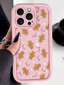 1 件粉色波尔卡圆点姜饼人拐杖糖图案全覆盖 TPU 防震手机壳，适用于 16、15、14、13、12、11 Pro Max 及系列 - 彩色 - 查看 1