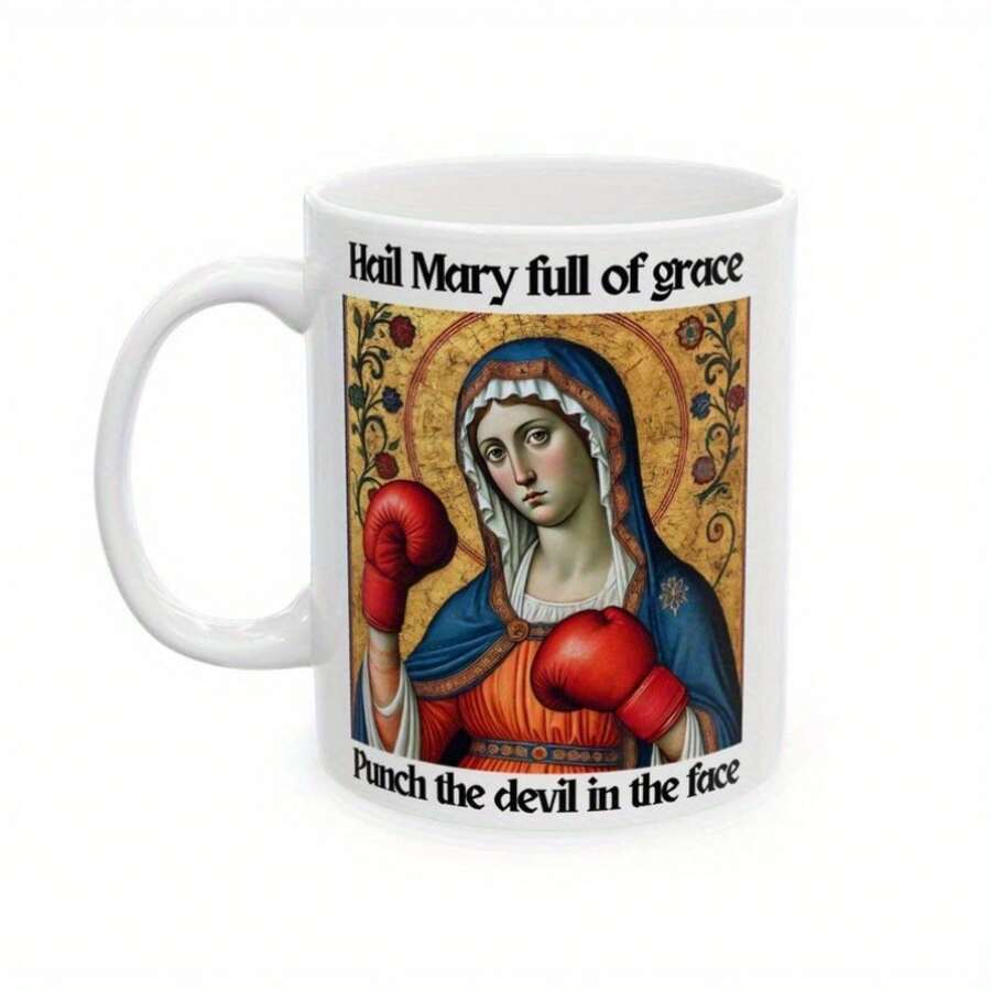Gracious Virgin Mary Catholic Mug - Boxing Glove Design,  Virgin Mother Of Jesus, Perfect Gift For Priests And Deacons, White Coffee Cup With Inspirational Quotes - Image Color - View 1