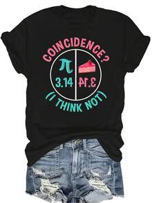 Camiseta para el Día de Pi, celebrado el 14 de marzo, con el texto "Pi equals Pie" para mujeres y unisex, de verano, casual, transpirable, de cuello redondo, de manga corta, de uso versátil, adecuada para adolescentes y adultos - Negro - Ver 1