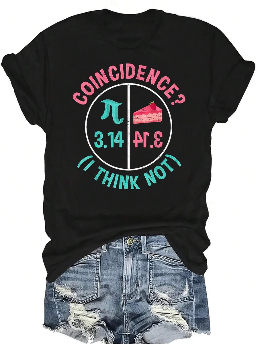 Camiseta para el Día de Pi, celebrado el 14 de marzo, con el texto "Pi equals Pie" para mujeres y unisex, de verano, casual, transpirable, de cuello redondo, de manga corta, de uso versátil, adecuada para adolescentes y adultos - Negro - Ver 1