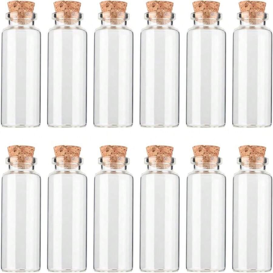 12PCS Mini Glass Bottle With Wood Cork Stoppers,30ml DIY Dration Glass Jars For Halloween Drations,Wedding Party Favors,18210820 - 摩卡棕 - 查看 1