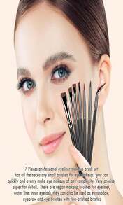 KINGMAS 7pcs Eyeliner Brush Set, Angled Flat Gel Eye Liner Makeup Brushes, Ultra Thin Liner Brush, Fine Point Eyeliner Brushes For Women Girls