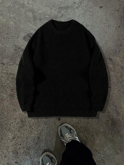 Jersey de punto texturizado casual y ligero, diseño minimalista, corte holgado con cuello redondo, apto para otoño/invierno, unisex