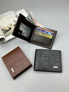 1 pieza Cartera de hombre de moda de negocios con diseño de grano de árbol y cierre de cremallera de PU para tarjetas de crédito y monedas, diseño único de botón con cremallera, regalo ideal para amantes y padres