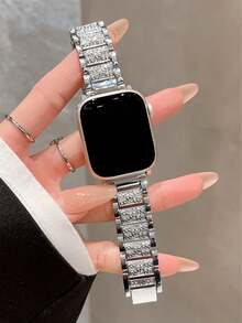 1pc Full Crystal Metallic Watch Band, Compatible With Apple Watch 38/40/41/42/44/45/46/49mm Ultra/SE/Series 11/10/9/8/7/6/5/4/3/2/1