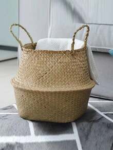 编织收纳篮折叠衣物洗衣篮草编柳条藤条收纳花盆沙滩野餐篮 - A - 查看 4