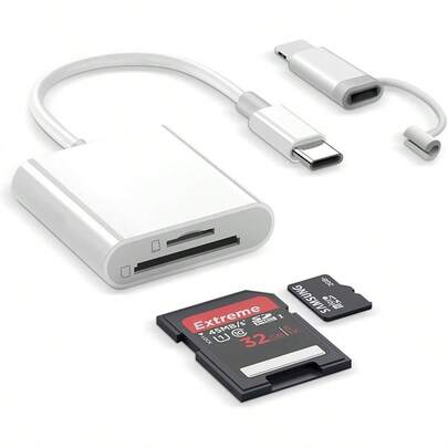 Portable HighSpeed SD Card Reader For IPhone IPad With Dual Connector Support For SD And MicroSD Cards Ideal For Digital Trail Cameras And Instant Photo Viewing Plug And Play Compatibility White Design Enhanced Data Transfer Efficiency For Outdoor And Travel Applications