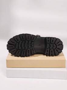 Women's New Thick Sole Loafers, Fashion Versatile Spring/Summer 2025 Chain Leather Shoes, Slimming Flats - Black - View 3