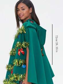 1 件成人圣诞树斗篷服装，涤纶花卉印花波西米亚风格斗篷，适合各种节日主题派对和庆祝活动 - 綠色 - 查看 5