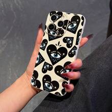 1pc Heart & Eye Pattern Shockproof Anti-Slip Protective Phone Case Compatible With IPhone 11/12/13/14/15/16 - Beige - View 3