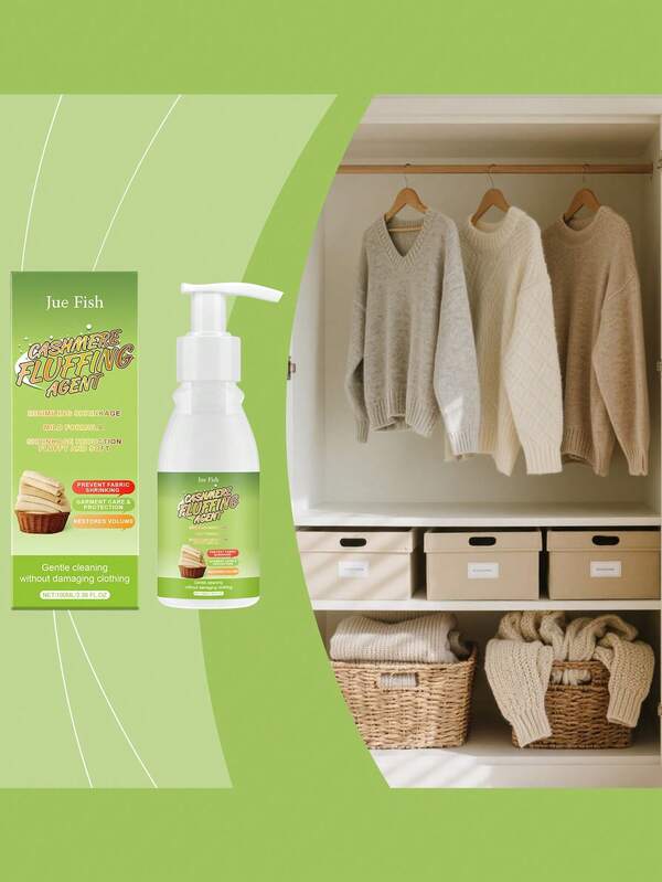 Agente de cuidado de esponjosidad de la ropa. Cuida suavemente de su ropa, restaura su esponjosidad, haciéndola suave y esponjosa como nueva. Mantiene los suéteres de cachemir en las mejores condiciones en todo momento y resuelve fácilmente el problema del encogimiento. Es adecuado para suéteres de cachemir y de punto, un imprescindible para cada hogar.