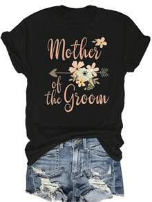 Camiseta para la madre de la novia o el novio, divertida y linda para fiesta de compromiso, para mujeres y unisex, de verano, casual, transpirable, de personalidad, de cuello redondo, de manga corta, ropa de calle, versátil, adecuada para adolescentes y adultos - Negro - Ver 1