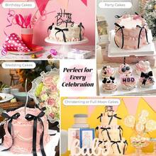 10 PCS Black Bow Cake Toppers With Happy Birthday Sign - Vintage Ribbon Cupcake Toppers Birthday Party Decorations Coquette Theme Anniversary Wedding Decor Cake Decorating Supplies Black