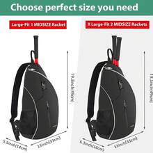 Bolsa de Tenis, Mochila Padel Resistente al Agua Raquetero, Cruzada Mochila Tennis Bag para Hombres y Mujeres, para Raquetas Bádminton, Squash, Pickleball, Pelotas y Otros Accesorios Deportivos - Negro - Ver 3