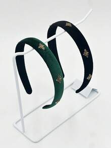 2pc/ Bow-Shaped Bee Rhinestone Women's Hair Accessory Headband, Black And Green Combination, Featuring A Retro Style That Is Versatile And Suitable For Daily, Casual, Date, Party, Home, Face-Washing, Outdoor Activities And More. Hair Band Accessory.