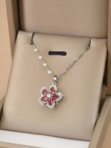 1 件不锈钢 5 瓣旋转花项链，适合女性日常佩戴，女士金色项链，高品质 18K 金项链，女士珠宝项链，万圣节礼物，圣诞节礼物，女士配饰