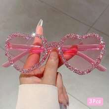 Heart-Shaped Frameless Crystal Decorated Eyeglasses, Fashion Brand Sparkling Crystal, Women's Fashionable Oversized Heart-Shaped Candy Color Beach Eyeglasses, Suitable For Masquerade Ball, Party, Holiday - Multicolor - View 24