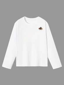 Tween Girls' Casual Round Neck Patterned Long Sleeve T-Shirt, Spring/Autumn