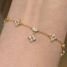 1 chiếc vòng tay thép không gỉ hình cỏ bốn lá thời trang tinh tế dành cho nữ, thích hợp đeo hàng ngày, dự tiệc, tụ họp, làm quà tặng Ngày của Mẹ - Vòng tay kim cương tròn hình cỏ bốn lá - Xem 7