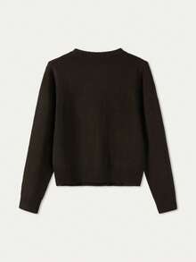 FOR BEAUTY 女士圆领单排扣长袖针织开衫，时尚简约，百搭休闲街头风，适合日常通勤，女士春季上衣 - 棕色 - 查看 7