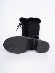 系带毛绒内衬粗跟高筒靴，中筒靴，经典靴，秋季，哥特风厚底冬靴，派对靴