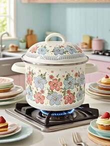 1 pièce Pot à couvercle double avec revêtement émaillé - Bocal à graisse résistant à la chaleur, récipient de stockage alimentaire portable, grand et durable pour le stockage du saindoux, du beurre, de la graisse, pour le stockage alimentaire extérieur, convient à la décoration de cuisine de style ferme - Idéal pour les condiments, les épices, les sauces - Outil de cuisine et de cuisson essentiel