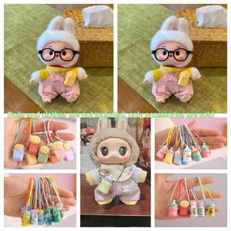 7个装卡通挂件钥匙扣迷你水瓶迷你爆米花吊坠卧室挂饰创意仿真DIY水杯书包钥匙扣万圣节/圣诞节礼物（绳子颜色随机，任何颜色都有可能）