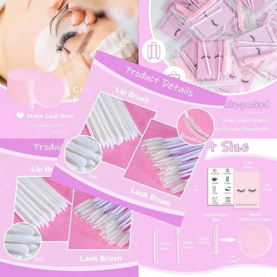 Disposable Eyelash Extension Kit 20 Set Eyelash Kit With Lash Spoolies Brush Lip Brush Compressed Facial Sponges Instruction Cards Style A
